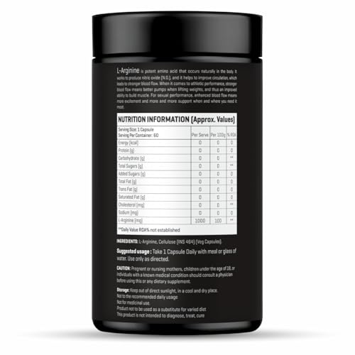 Image of MuscleTrail L-ARGININE Capsules - 60 Pcs Vegetable Cellulose for Better Workout Performance | Promote Nitric Oxide and Healthy Heart Arginine Capsules For Men And Women