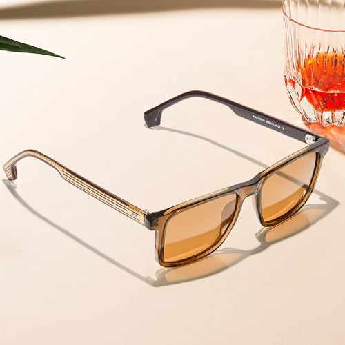 AVAWAY Polarized Sunglasses Men UV 400 Protection Rectangle Frame Sculpted Filigreed Corewire Arm Category 3 Sun Shades3