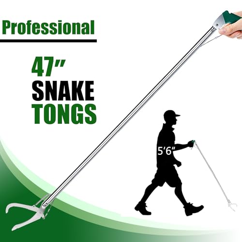 Image of IC ICLOVER 47 Inch Extra Heavy Duty Snake Tongs, Standard Reptile Snake Grabber Catcher Tool, Professional Reptile Grabber Rattle Snake Catching Wide Jaw Handling Tool, with Locking - Stainless Steel