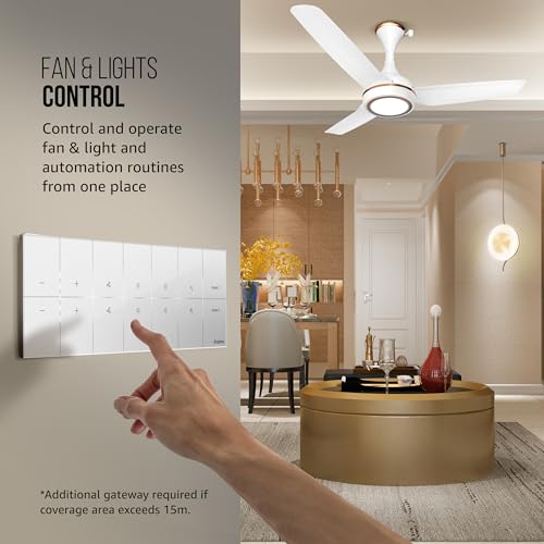 Image of Havells Crabtree iSense Smart Monoblock Touch Panel with2 Fan, 4 ON /OFF Switch, 1Dimmer, 2 scene (White) I Compatible with 8M Gang Box I Mesh connectivity I Compatible with Alexa, Google Home