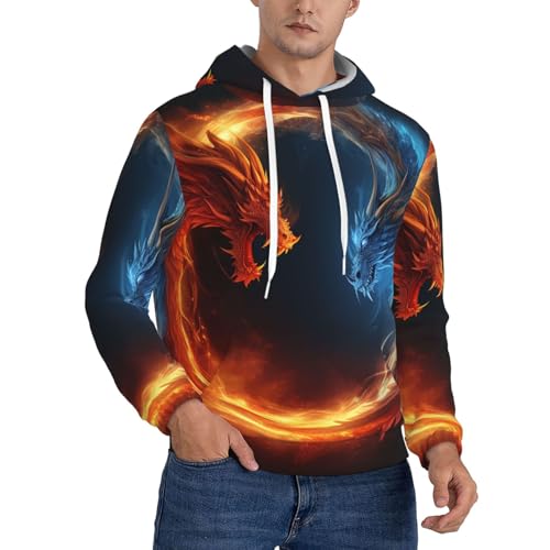 Men's Fleece Pullover Hoodie Long Sleeve Hooded Fire and ice dragons Sweatshirt Casual Shirts With Pockets Medium Black