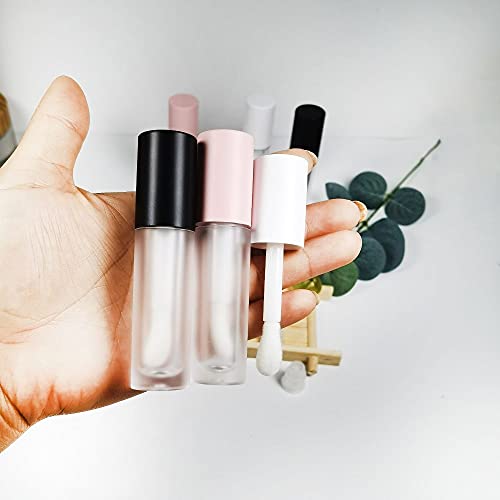 COSIDEA 24 peças de escova grande vazia de 5 ml, tubo de brilho labial preto fosco, recipiente redon