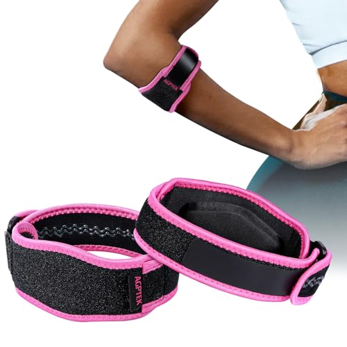 AGPTEK Tutore Gomito Epicondilite 2 Pz, Supporto Gomito, Protezione Braccio, Fascia Gomito da Tennis & Golf, Gomitiere con Cuscinetto di Compressione in EVA, Tutore Epicondilite (Rosa)