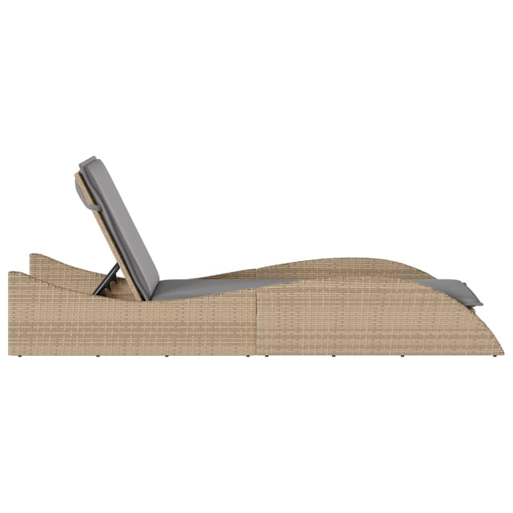 Lettino Prendisole da Giardino in Polyrattan con Cuscino Beige | Sdraio relax per giardino e bordo piscina con schienale regolabile a 3 posizioni e morbida imbottitura sfoderabile.