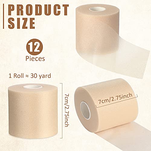 Image of 12 Rolls Pre Wrap Athletic Tape Bulk Underwrap Athletic Tape, Skin Color | Foam Sports Wrap for Wrists Hands Ankles Knees Headbands Soccer Football Baseball Gymnastics Fitness