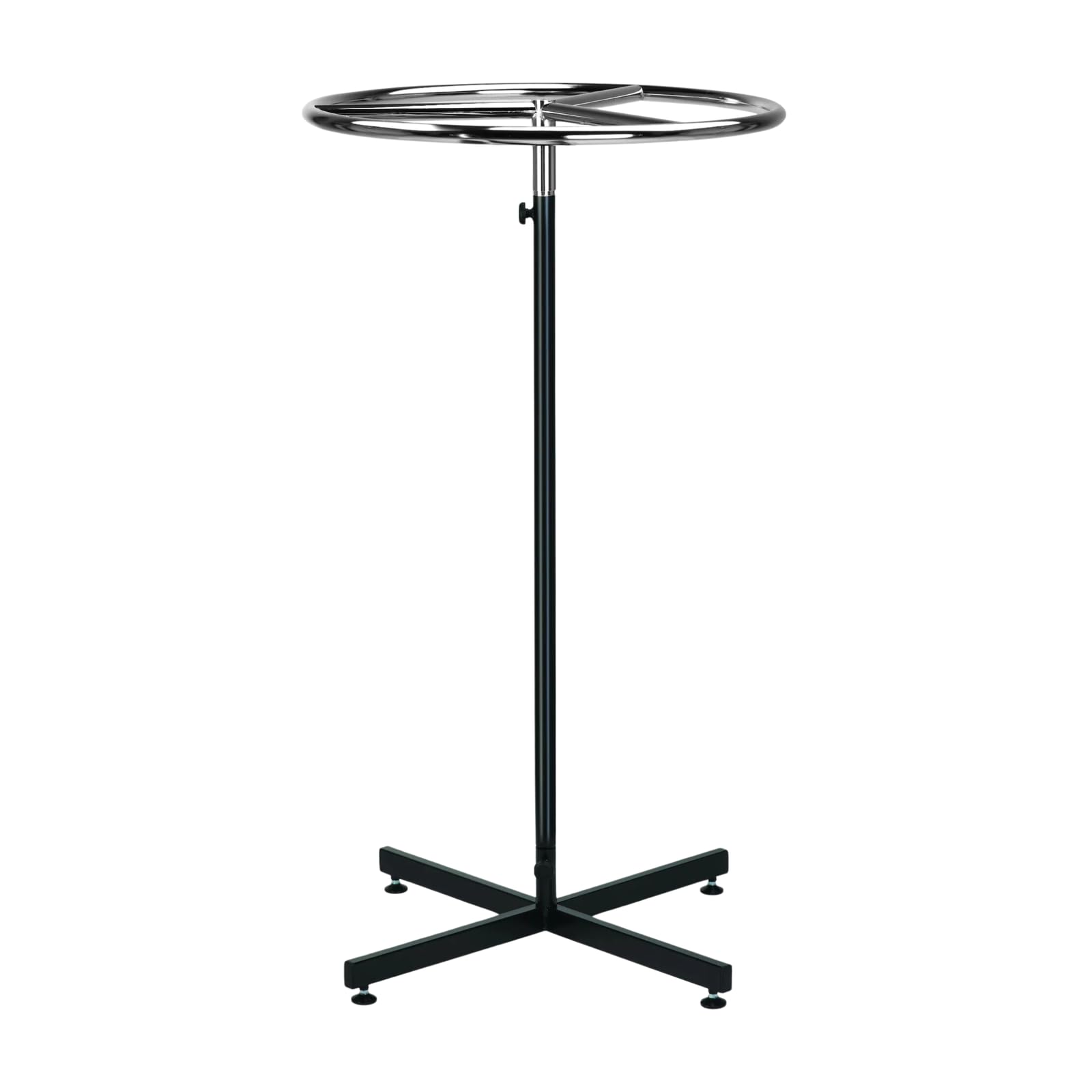 30 inch Chrome & Black Circular Clothes Rail Display Stand – 360° Merchandising Rack with Adjustable Heights – Segmented Ring for Garments – Space-Saving Retail Display – Polished Chrome Finish