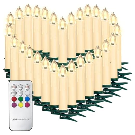 SunJas Weihnachten Kerzen RGB, kabellose Farbwechsel Weihnachtskerzen mit Fernbedienung, Weihnachtsbeleuchtung, LED Kerzen in 3 verscheidene Blinkeffekt, für Weihnachtsbaum (30er)