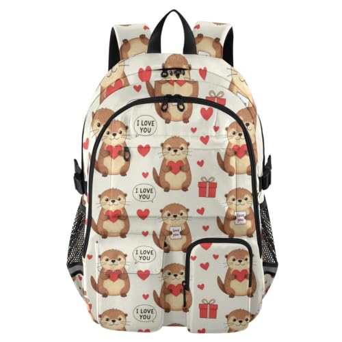 Mochila escolar de nutrias con corazones para niños y adolescentes