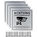 Achtung Videoüberwachung Schild Privatgrundstück mit DSGVO Hinweis, 15x15cm 100% Alu,Warnschild Kamera überwachung, Selbstklebend und 4 Bohrlöcher, Warnschild für Innen Außen (Silber-4pcs)