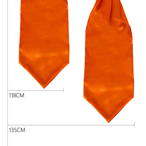 Orange Ascot Tie For Men Cravat Handkerchiefs Satin Solid Self Wedding Ascot Scarf Hanky Handmade Dan Smith C.C.AQ.E.014 Orange