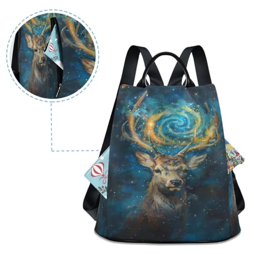 Image of SUABO Galaxy Deer Oil Painting Women Backpack Purse Anti-theft Casual Shoulder Bag Fashion Ladies Bags