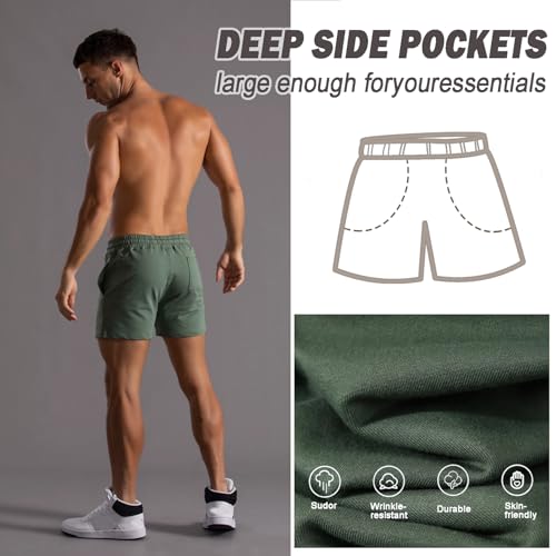 Image of Men 5.5 /7 Inch Cotton Sweat Shorts Men Cotton Workout Short with Pockets