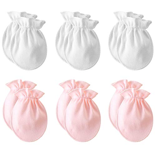 Durio Newborn Baby Gloves Cotton Infant Gloves Unisex No Scratch Mittens for Baby Girls and Boys 0-12 Months D White & Pink