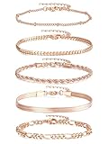 Sahoottie Rose Gold Bracelets for Women, Dainty Rose Gold Plated Stackable Bracelet Stack for Women Trendy,Thin Adjustable Bracelets Paperclip Chain Cuban Link Layered Jewelry Gifts for Womens