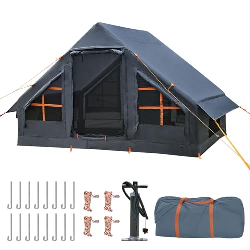 Inflatable Tents for Camping, 4-6 Person Easy Blow Up Tent with Hand Pump,4 Seasons Waterproof Air Inflatable Camping Tent House for Family Weekend Camping，Grey