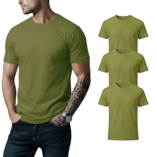 Image of Men's Premium 100% Cotton T-Shirt, Lightweight Short Sleeve Crew Neck Tee, Soft Breathable Summer Essential, Regular Fit