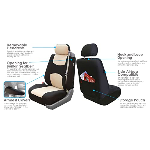 FH Group Three Row 7 Seater - All Purpose Flat Cloth Built-in Seat Belt Car Seat Cover - Universal Fit for Cars Trucks & SUVs Beige/Black by FH Group - Image 8