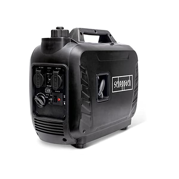 Scheppach Inverter Benzin Stromerzeuger Stromgenerator Notstromaggregat IGT2500 | Invertertechnik für sensible Elektronik | 2000W Leistung - 4,1 L Tank | Steckdosen 2 x 230V | 64,1dB | mit Tragegriff