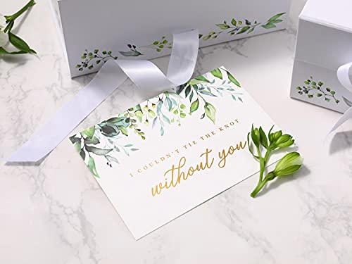 Brigel Bridesmaid Proposal Box Set Of 3, 1 Will You Be My Maid Of Honor And 2 Will You Be My Bridesmaid Proposal Boxes For Bridesmaid Gifts, Leaf-Patterned White Box With Gold Foiled Text, Magnetic Closure, And A White Ribbon #TOP6
