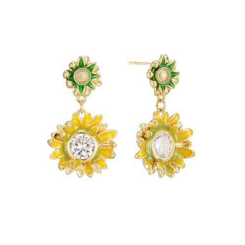 SIXFOX Flower Earrings For Women 14K Gold Plated Dangle Earring