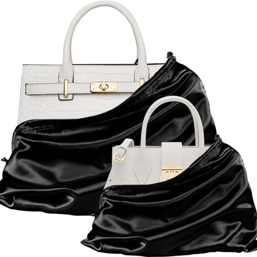 P Pothuiny 2 Pcs Satin Dust Bags for Handbags, Black Silky Dustproof Drawstring Bags Large Travel Storage Pouch for Purses Shoes Boots (23.6x19.6 inch + 15.7x19.6 inch)