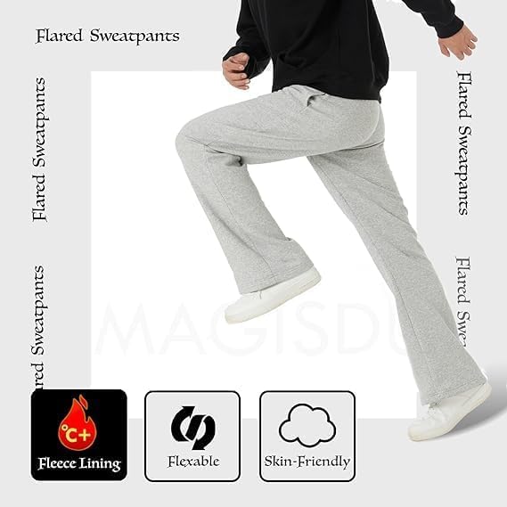 BRISIRA Mens Sweatpants Flare Fleece Baggy Pants Wide Leg Warm with Deep Pockets Elastic Drawstring Bell Bottom - Image 5