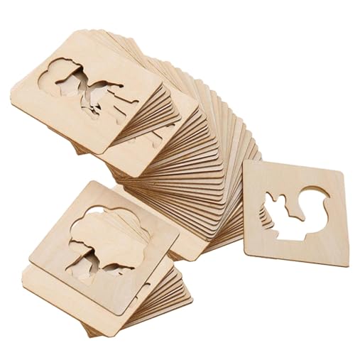 Perfeclan Zeichenschablonen für Kinder, Kreideschablonen aus Holz, pädagogische DIY-Malschablonen, Malvorlagen für Kleinkinder, Kunsthandwerk, 60 Stück