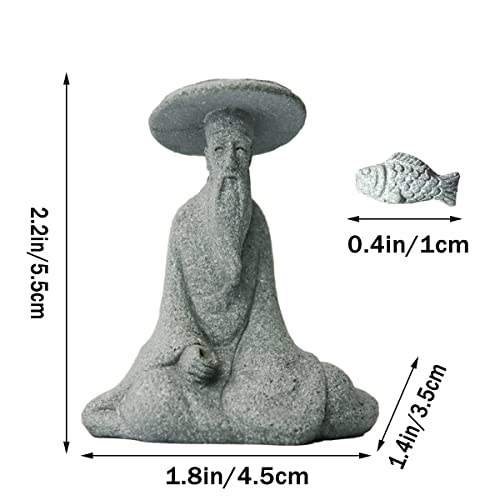 Livelyfish Aquarium Mini Fisherman Statue Asian Zen Decoration Sitting Fishing Figurines Sandstone Vintage Ornament For Fish Tank Pot Garden Home Japanese Decor, B #TOP5