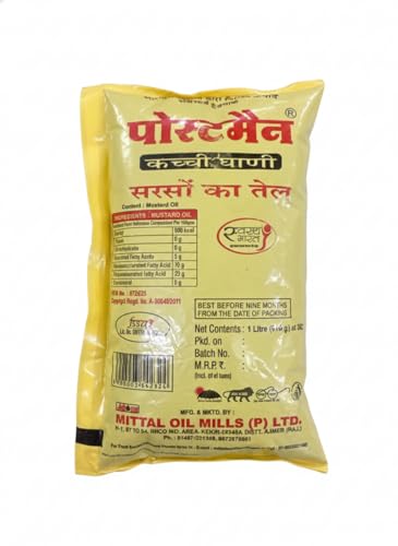 Image of Postman Kachi Ghani Mustard Oil 1L Pouch - True Full Weight 910g - Wood Pressed Unrefined Sarson Ka Tel
