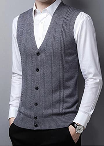 Men's Sweater Cardigan Vest Middle-Aged Thin Solid Color Striped V-Neck Vest Men's Simple Inner Vest With Waistcoat #TOP1