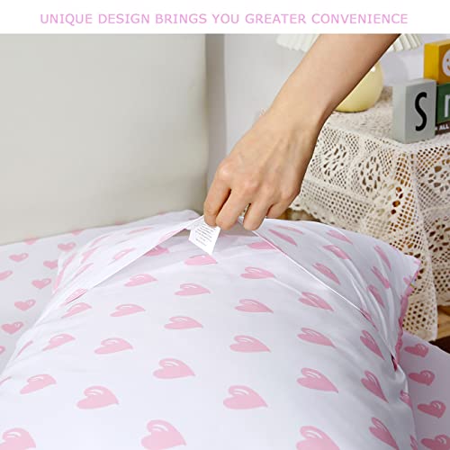 Juego de funda de edredón infantil rosa reversible STYHO con estampado de arcoíris y corazones 8