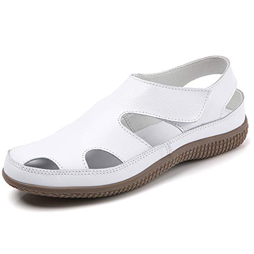 SKYEARMAN Sandales Femmes Plates Été Cuir à Creux Casuel Mocassins Loafers Confort Chaussures de Conduite Chaussures de Marche Mode Bout fermé Plates Sandales Cover