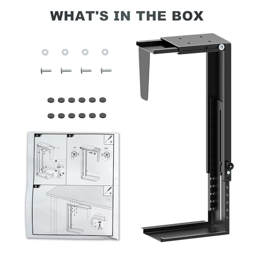 Uchwyt na PC Pod Biurko Regulowany Wysokość i Szerokość, Uchwyt na Obudowę Komputera Mid i Full Tower, Uchwyt Komputerowy 38–67 cm Wysokość, 21–33 cm Szerokość, do 25 kg