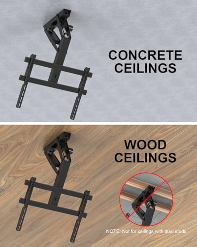 Image of Electric Ceiling TV Mount with Remote for 23-55 inch Flat Curved Screen TVs, Motorized Flip Down Ceiling Mount for Flat and Pitched Roof Indoor Outdoor, Drop Down VESA Mount Bracket, Black