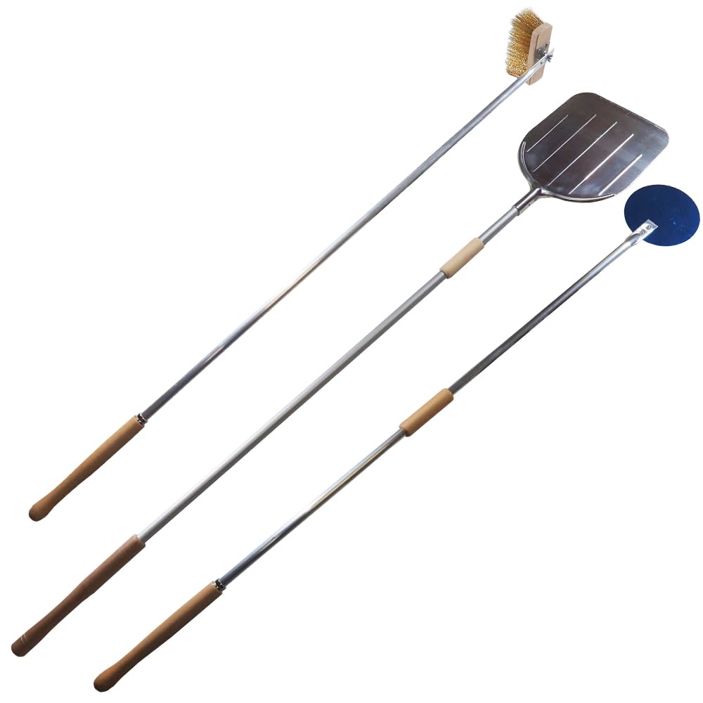 KIT PALE SET PALA PIZZA FORNO A LEGNA 3pz QUADRATA SPAZZOLA TONDA
