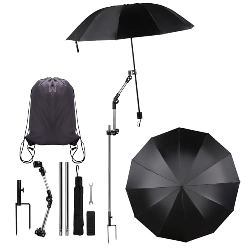 Rabtcaty UPF50+ 2.9 lbs Portable Beach Umbrella 49.2 Sun Shade with H-Anchor & 360 Adjustable Pole Perfect for Solo Use Lightweight & Easy to Carry in Bag for Soccer Games Fishing & Outdoor Activities (black)