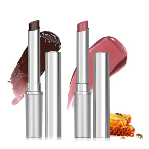 2PCS Honey Lipstick & Tinted Lip Balm, Hydrating Black & Pink Lip Color for Women, Long-Lasting Moisture with Natural Extracts, Lip Makeup Essentials