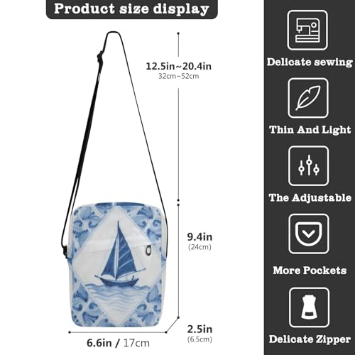 crossbody messenger bag crossbody bag Shoulder Handbags Adjustable Strap for Shopping Shopping- Blue Porcelain Boat3