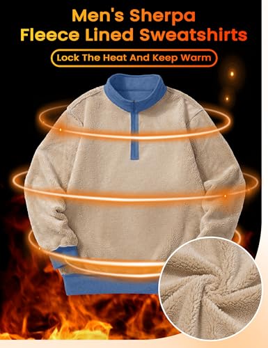 Image of MAGCOMSEN Men's Sherpa Lined Quarter Zip Fleece Heavyweight Pullover Winter Warm Sweatshirts