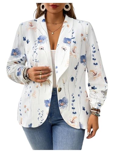 Floerns Women's Plus Size Floral Blazer Shawl Neck Long Sleeve Business Suit Jacket