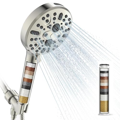 Image of Cobbe High Pressure 7 Spray Mode Showerhead with Filters + Cobbe 1 Pack Replacement Filters (Brushed Nickel)