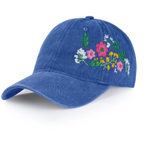 Womens Baseball Cap Embroidered Hat Woman Floral Baseball Cap(RoyalBlue)