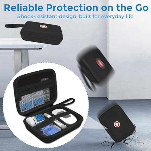 Diabetic Supplies Travel Case, Carrying Case Organizer for Diabetes Testing Kit, Blood Glucose Monitor Kit with Meter, Blood Sugar Test Strips, Lancets, Lancing Device(Case Only) (Black Interior) - Thumbnail 6