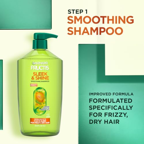 Garnier Fructis Sleek & Shine Shampoo, Smoothing Shampoo for Frizzy, Dry Hair with Argan Oil and Vegan Keratin, 33.8 Fl Oz (Packaging May Vary) - image 4