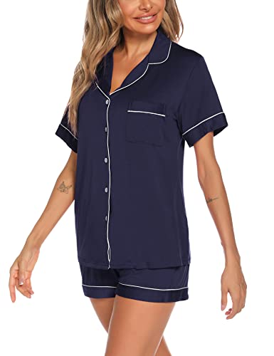 Aamikast Button Up Pajama Set for Women Shorts Short Sleeve Knit Sleepwear 2 Pice Pjs Sets4