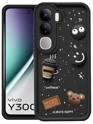 Image of GoldKart Back Case Cover Compatible for Vivo Y300 5G | Cute Fun Cartoon 3D Ball Coffee Silicone Case | Full Body Protection Back Cover for Vivo Y300 5G - Black