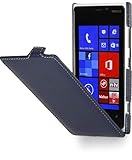 STILGUT Leder-Hülle kompatibel mit Nokia Lumia 920 vertikales Flip-Hülle UltraSlim, Navyblau