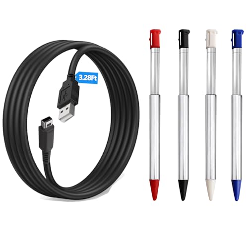 slpreake 4 lápices capacitivos retráctiles de metal y cable de carga USB para 3DS, cable de carga USB de 3.28 pies compatible con 3DS