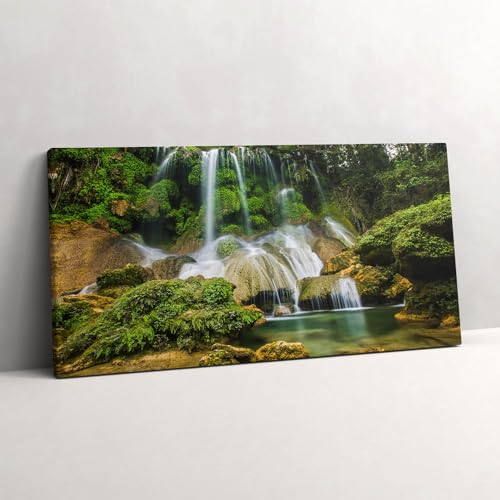 Tableau cascade sauvage naturelle Wallfluent 120x60cm pour décoration murale de salon