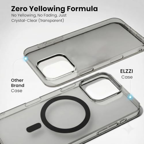 Image of Elzzi Anti Scratch Semi Transparent Cover for iPhone 16 Pro Max Case, Premium PC + TPU Magnetic Phone Cases Drop Proof,Compatible with Magsafe Slim Anti Yellowing Never Yellowing Shockproof, (Grey)